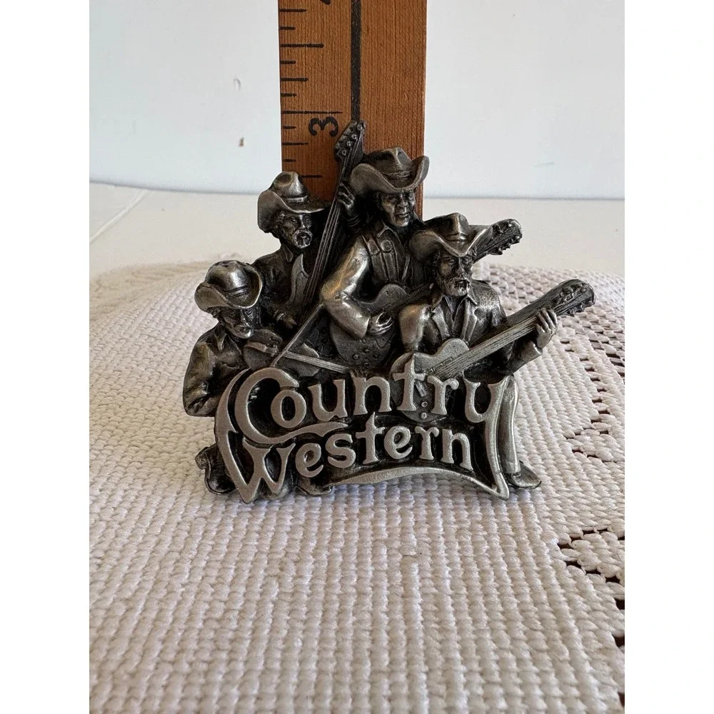 Vintage 1981 Bergamot Brass Works Country Western Band Belt Buckle Pewter USA